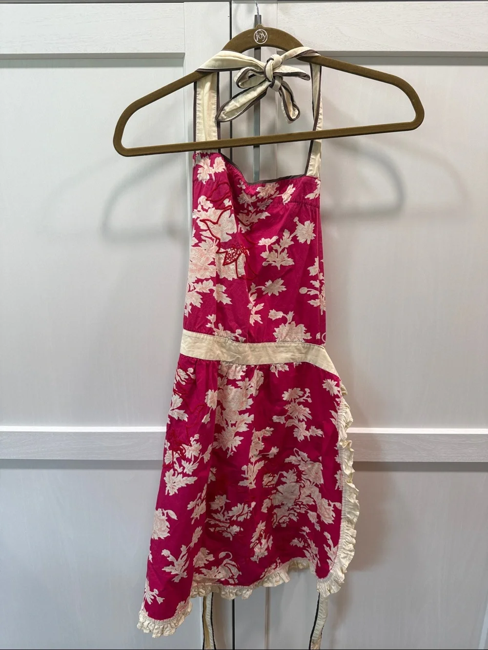 Anthropologie Floral Halter Apron Dress in Fuchsia and Cream